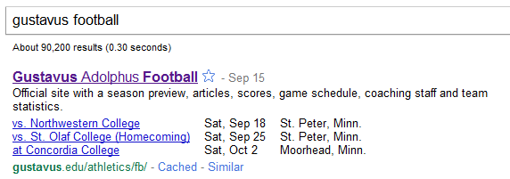 Calendar Events in Google Search Results